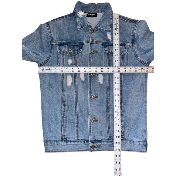 Judy Bridal Denim Jacket Distressed Blue Jeans Size Medium - Picture 8 of 10